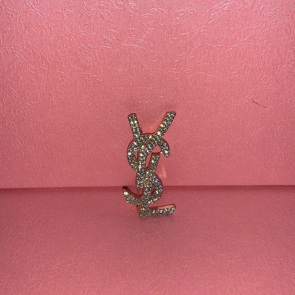Ysl Diamond-Encrusted Metal Brooch